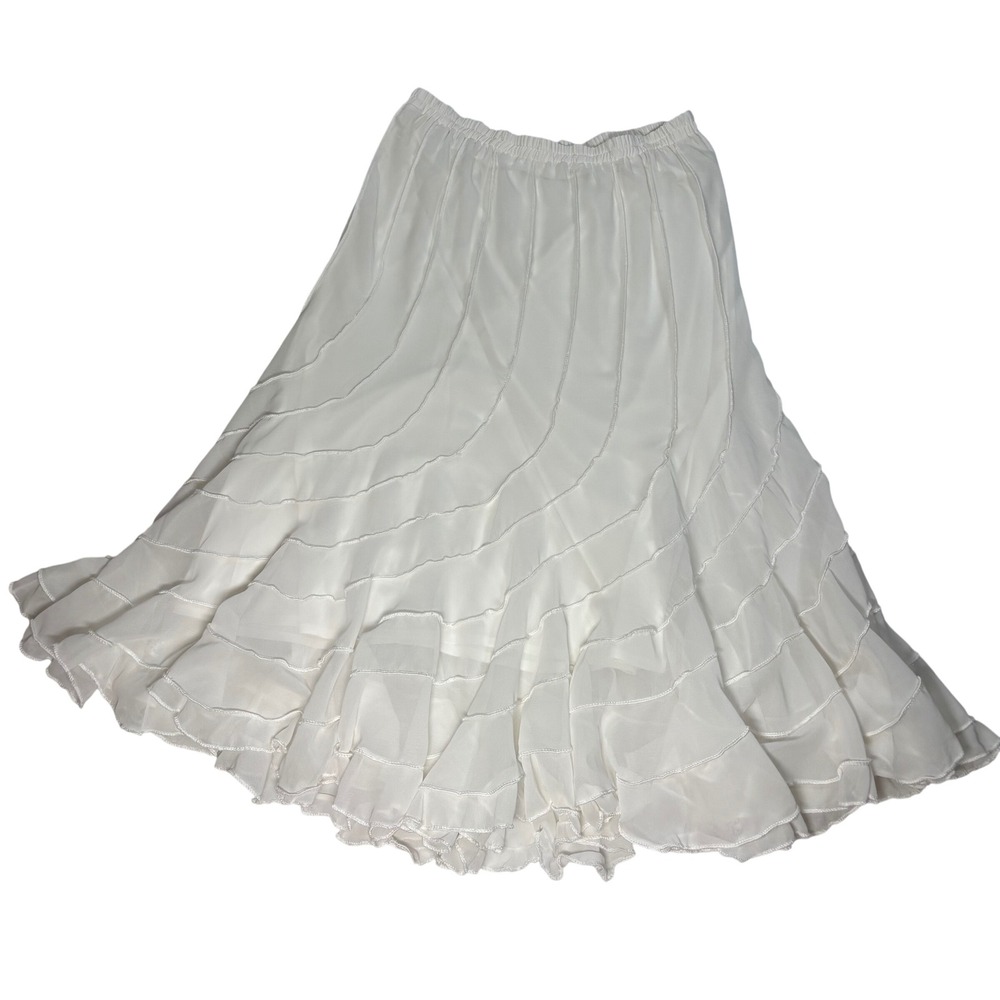 Biographie Maxi Skirt Women's White Very Good Tiered Ruffle Chiffon Boho Large